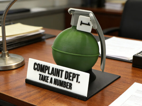 Complaint Department Grenade Desk Sign